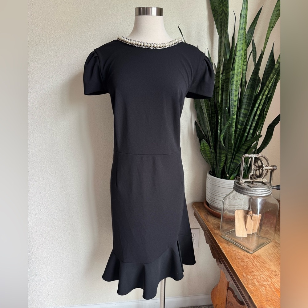 Vintage Betsey Johnson Black Pearl Trim Cocktail Dress Size 18W - Picture 1 of 8